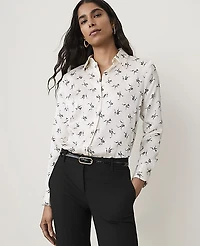 Ann Taylor Petite Floral Satin Modern Shirt Sea Pearl Women's