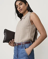 Ann Taylor Petite Collared Sweater Vest Soft Mink Melange Women's