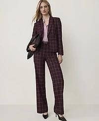 Ann Taylor The Petite High Rise Straight Pant Windowpane Burgundy Women's