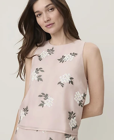 Ann Taylor Petite Sequin Embellished Top Organza Rose Smoke Women's
