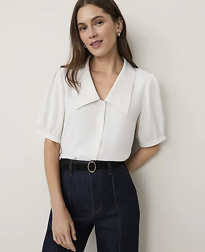 Ann Taylor Puff Sleeve Blouse Winter White Women's