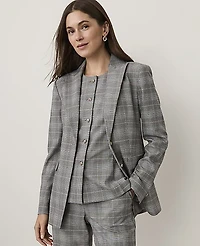 Ann Taylor The Petite Plaid Fitted Long Blazer Blue Women's