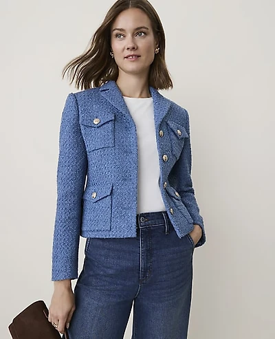 Ann Taylor The Patch Pocket Jacket Tweed Ocean Oasis Women's