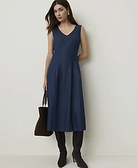 Ann Taylor Petite Seamed Denim Flare Midi Dress Leonora Wash Women's