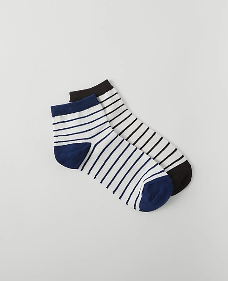 Ann Taylor Striped Crew Sock Set Bright Winter Blue Women's