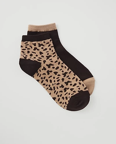 Ann Taylor Animal Print Ankle Sock Set French Mocha Women's