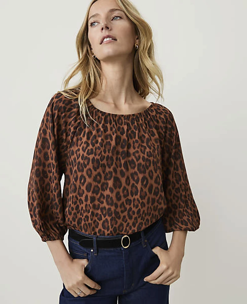 Ann Taylor Animal Print Raglan Top Brown Women's