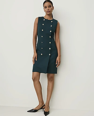 Ann Taylor Crew Neck Button Shift Dress Ponderosa Pine Women's