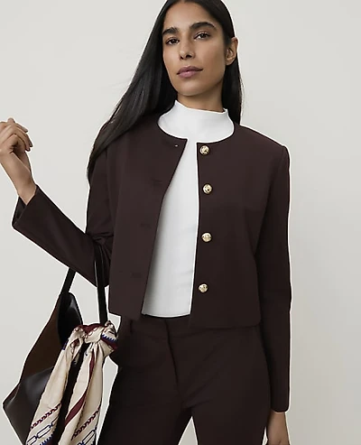 Ann Taylor The Petite Crew Neck Jacket Ponte Pure Chocolate Women's