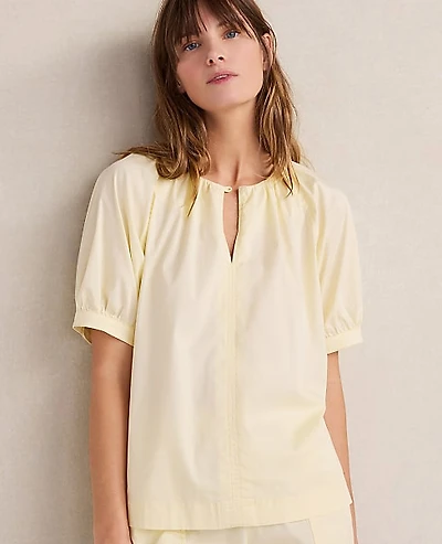 Ann Taylor Haven Well Within Organic Cotton Twill Split Neck Top Straw Women's