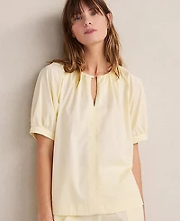 Ann Taylor Haven Well Within Organic Cotton Twill Split Neck Top Straw Women's