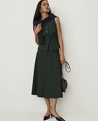 Ann Taylor The Petite Pleated Midi Skirt Seasonless Stretch Dark Forest Green Women's