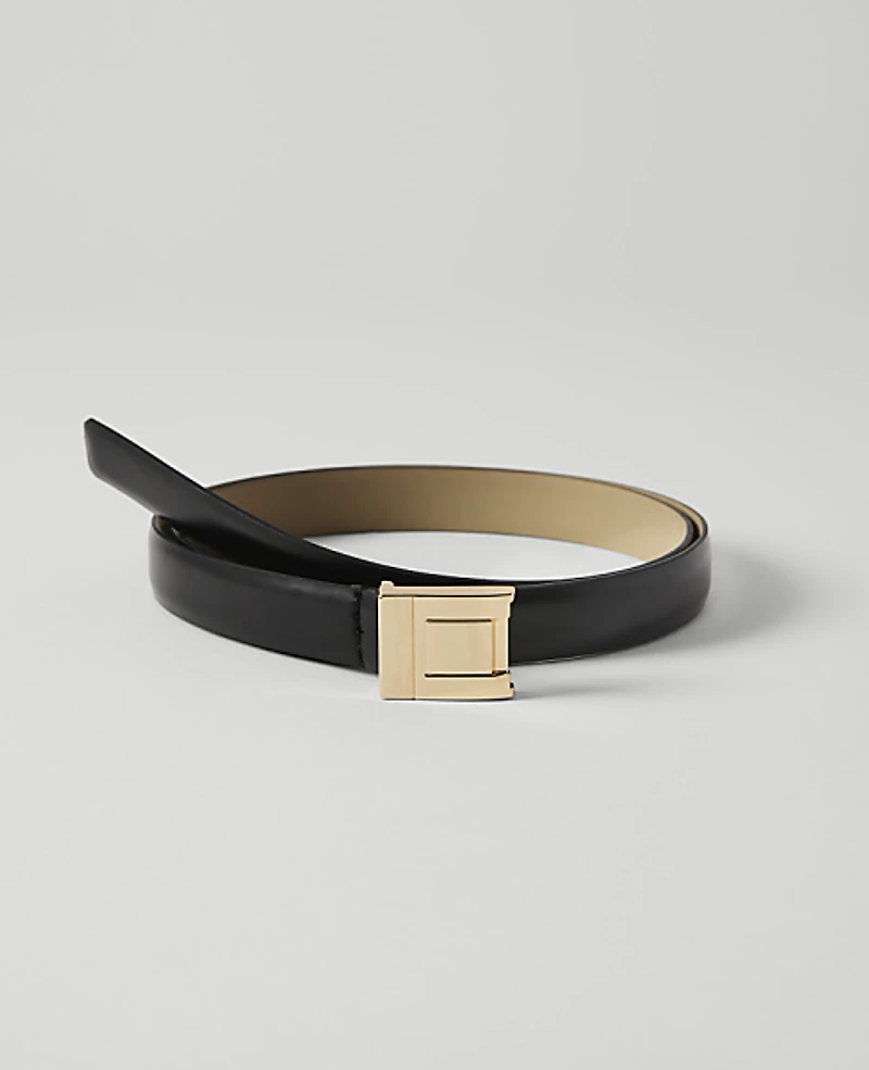 Ann Taylor Leather Double Square Buckle Belt Black Women's