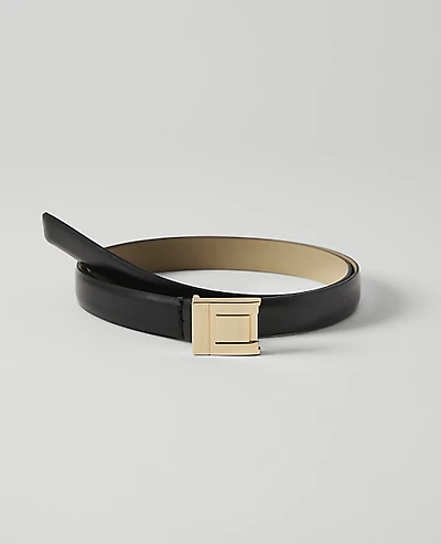 Ann Taylor Leather Double Square Buckle Belt Black Women's