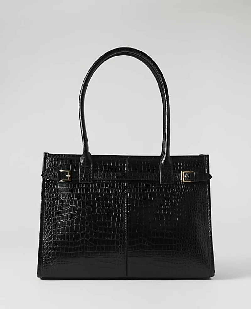 Ann Taylor Croco Belted Tote Black Women's