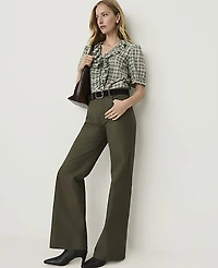 Ann Taylor Weekend Plaid Ruffle Trim Blouse Soft Eucalyptus Women's