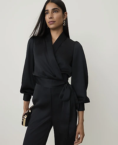 Ann Taylor Wrap Blouse Satin Black Women's