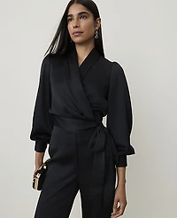 Ann Taylor Wrap Blouse Satin Black Women's