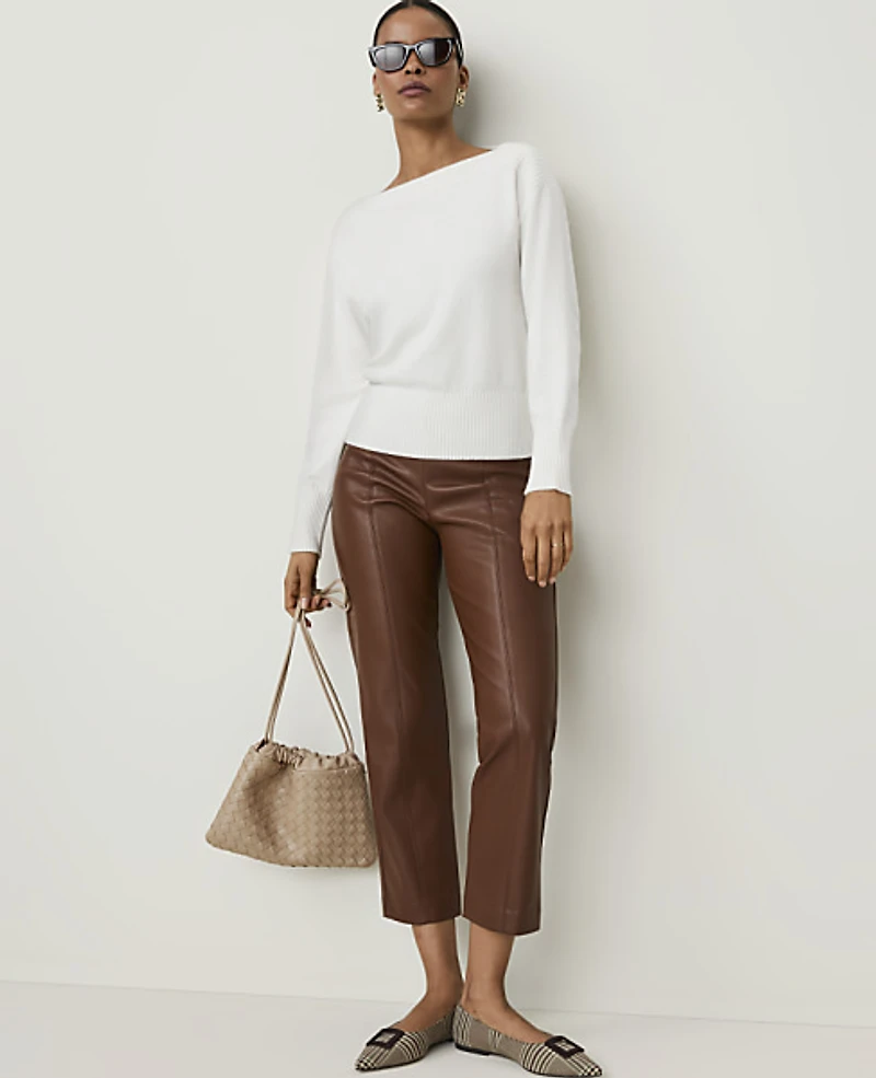 Ann Taylor The Petite Side Zip Ankle Pant Faux Leather Midnight Mahogany Women's