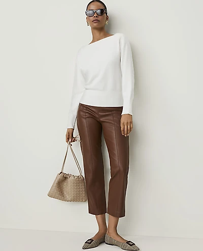 Ann Taylor The Petite Side Zip Ankle Pant Faux Leather Midnight Mahogany Women's