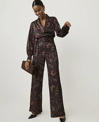 Ann Taylor Paisley Wrap Blouse Satin Safari Foliage Women's