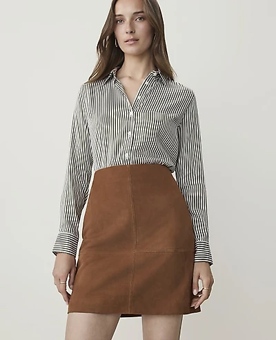 Ann Taylor Petite Striped Perfect Shirt Muted Moss Women's