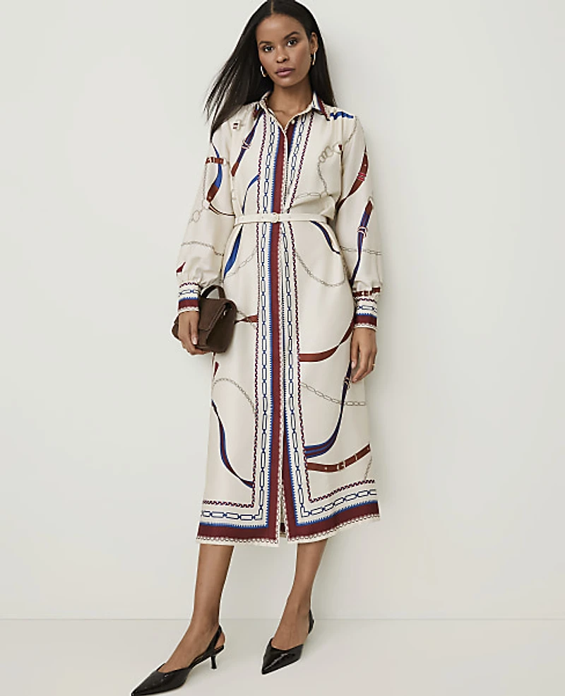 Ann Taylor Horsebit Print Midi Shirtdress Sand Shell Women's