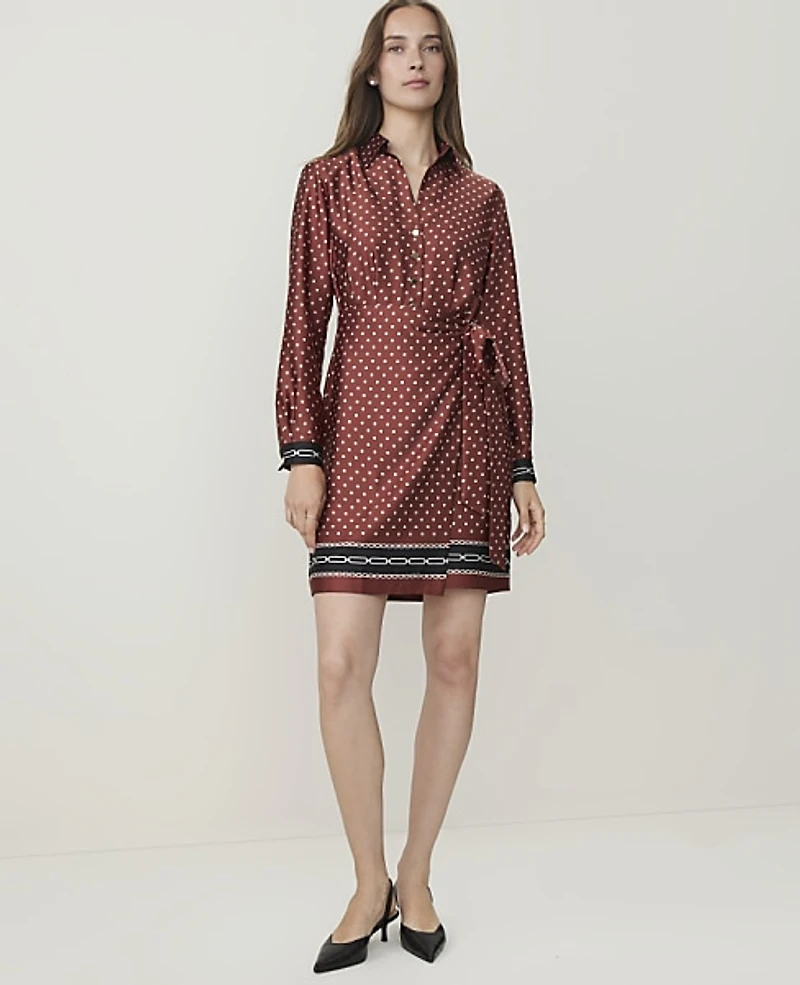 Ann Taylor Geo Print Collared Wrap Shirtdress Amber Noir Women's