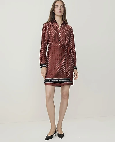 Ann Taylor Geo Print Collared Wrap Shirtdress Amber Noir Women's