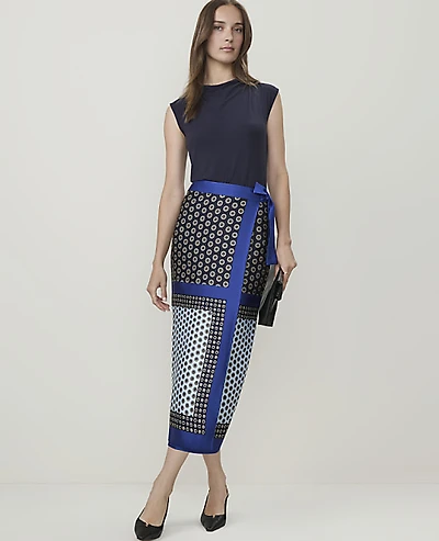 Ann Taylor Geo Print Wrap Skirt Satin Night Sky Women's