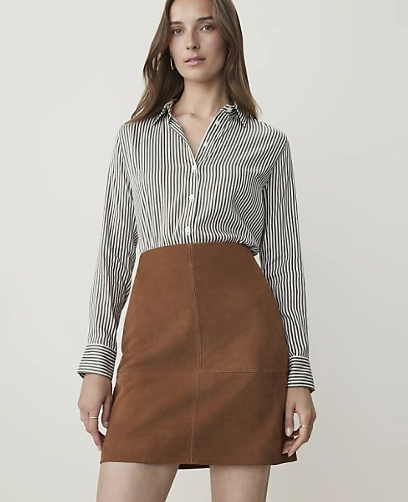Ann Taylor Striped Perfect Shirt Muted Moss Women's