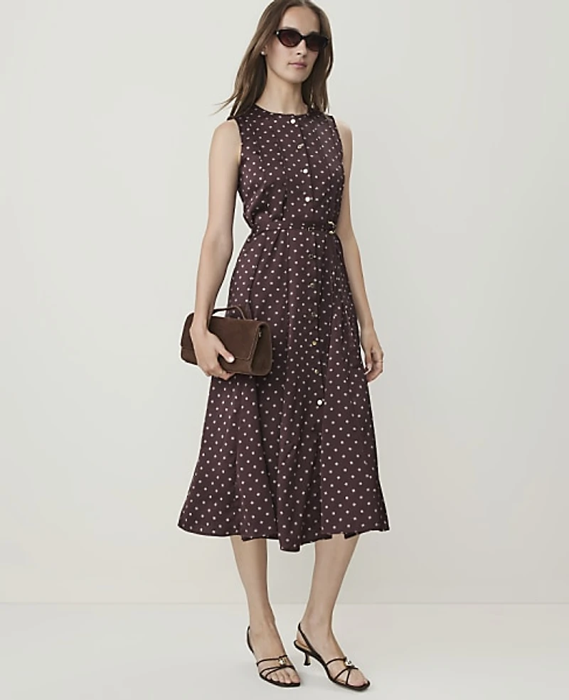 Ann Taylor Petite Geo Print Flare Midi Dress French Mocha Women's
