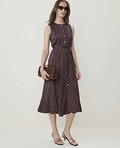 Ann Taylor Petite Geo Print Flare Midi Dress French Mocha Women's