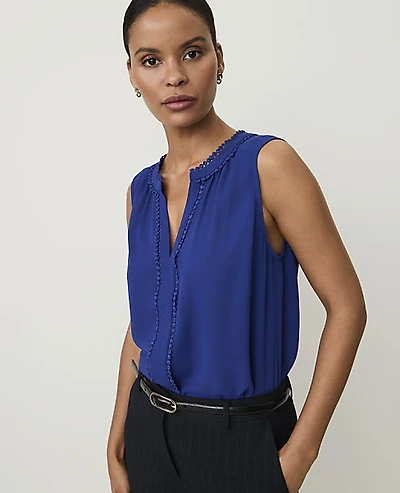 Ann Taylor Sleeveless Bobble Trim Top Women's