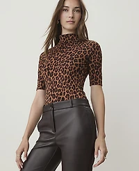 Ann Taylor Animal Print Mock Neck Top Brown Women's