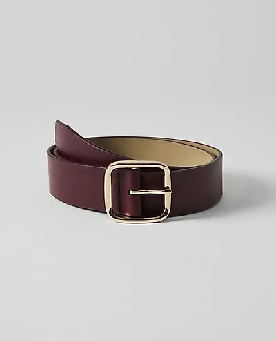 Ann Taylor Leather Square Buckle Belt Rich Merlot Women's