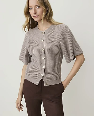 Ann Taylor Ribbed Crew Neck Cardigan Women's