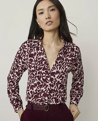 Ann Taylor Floral Camp Shirt Berry Mousse Women's