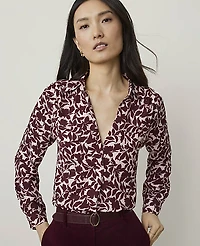Ann Taylor Floral Camp Shirt Berry Mousse Women's