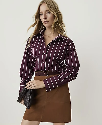 Ann Taylor Petite Striped Oversized Shirt Purest Plum Women's