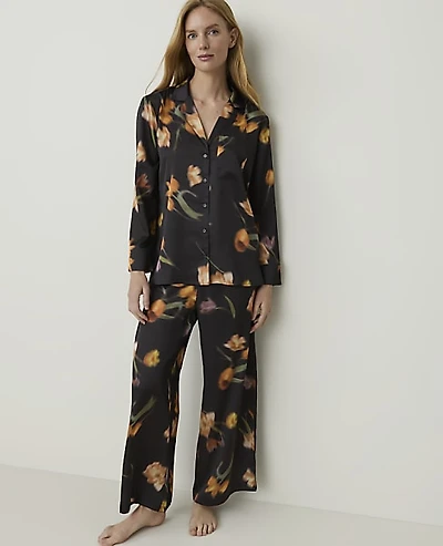 Ann Taylor Floral Pajama Set Black Women's