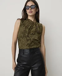 Ann Taylor Lace Bow Sleeveless Top Olive Sprig Women's
