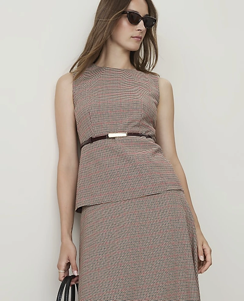 Ann Taylor Houndstooth Crew Neck Peplum Top Multi Women's