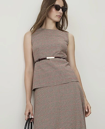 Ann Taylor Houndstooth Crew Neck Peplum Top Multi Women's
