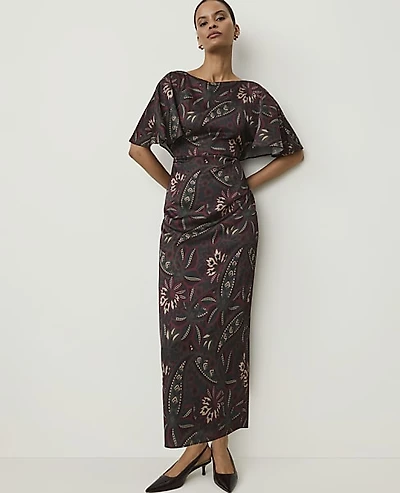 Ann Taylor Paisley Boatneck Column Midi Dress Safari Foliage Women's