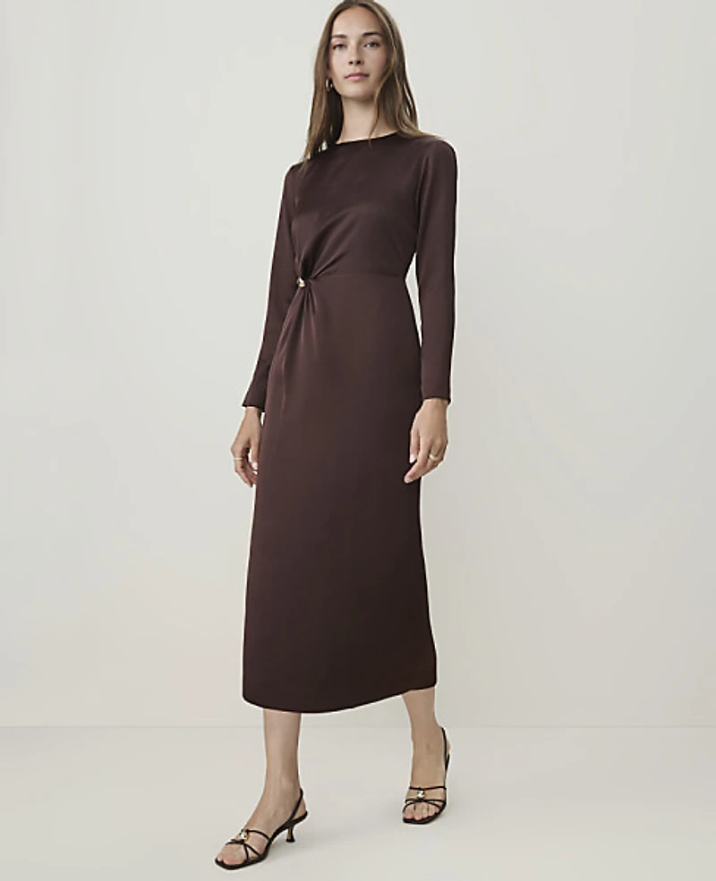Ann Taylor Crew Neck Twist Sheath Dress French Mocha Women's