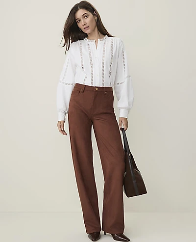 Ann Taylor Petite Weekend Faux Suede Straight Pant Stallion Brown Women's