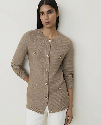 Ann Taylor Petite Textured Stitch Sweater Jacket Soft Mink Melange Women's