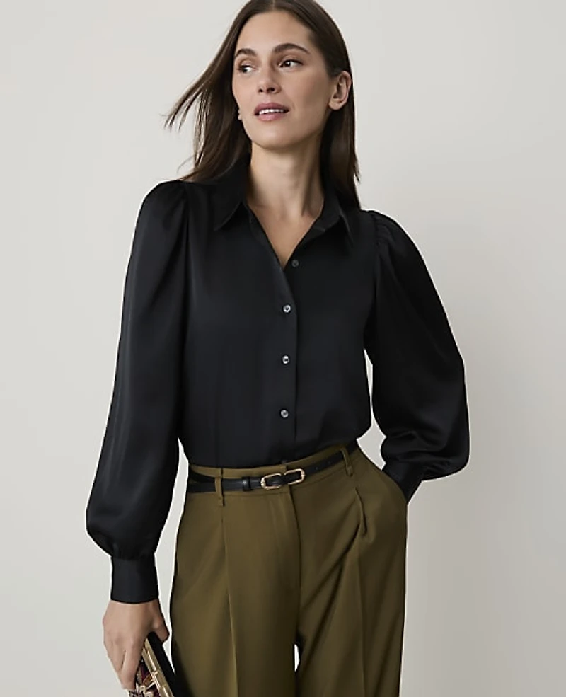 Ann Taylor Collared Blouson Sleeve Shirt Women's