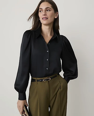Ann Taylor Collared Blouson Sleeve Shirt Women's